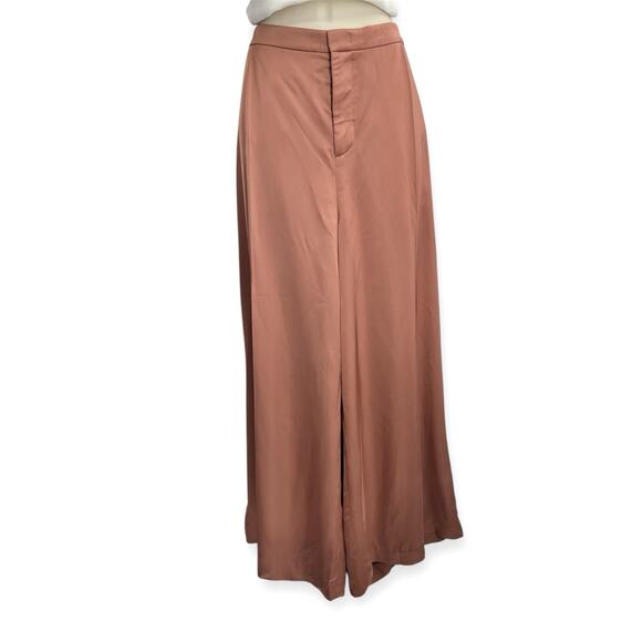 VINCE Satin Silky Luxurious Gold Rose XL Wide Leg Pants Office Party Evening - Picture 4 of 14